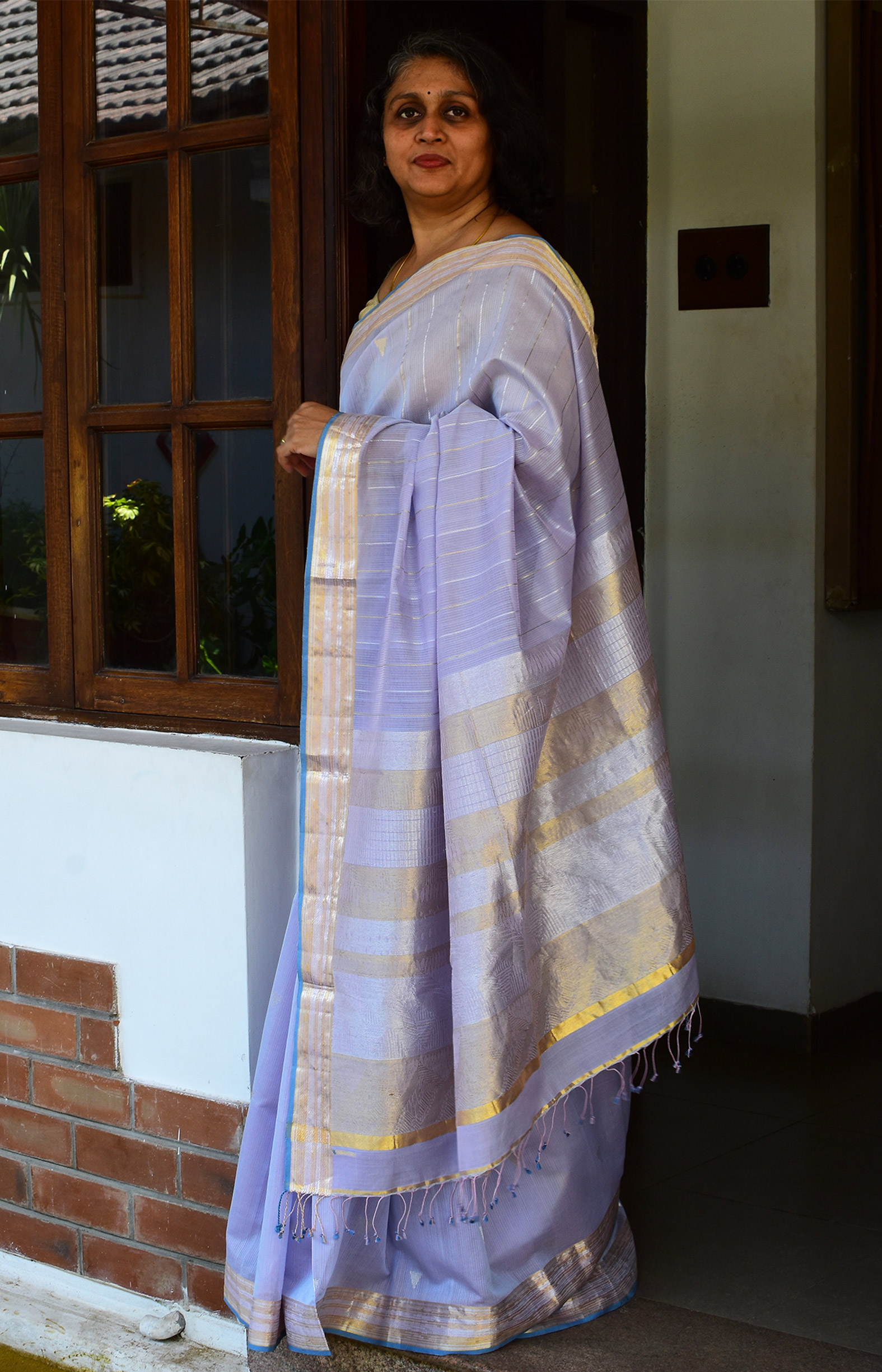 Lavender Purple, Handwoven Organic Cotton, Textured Weave , Jacquard, Festive Wear, Jari, Butta Saree